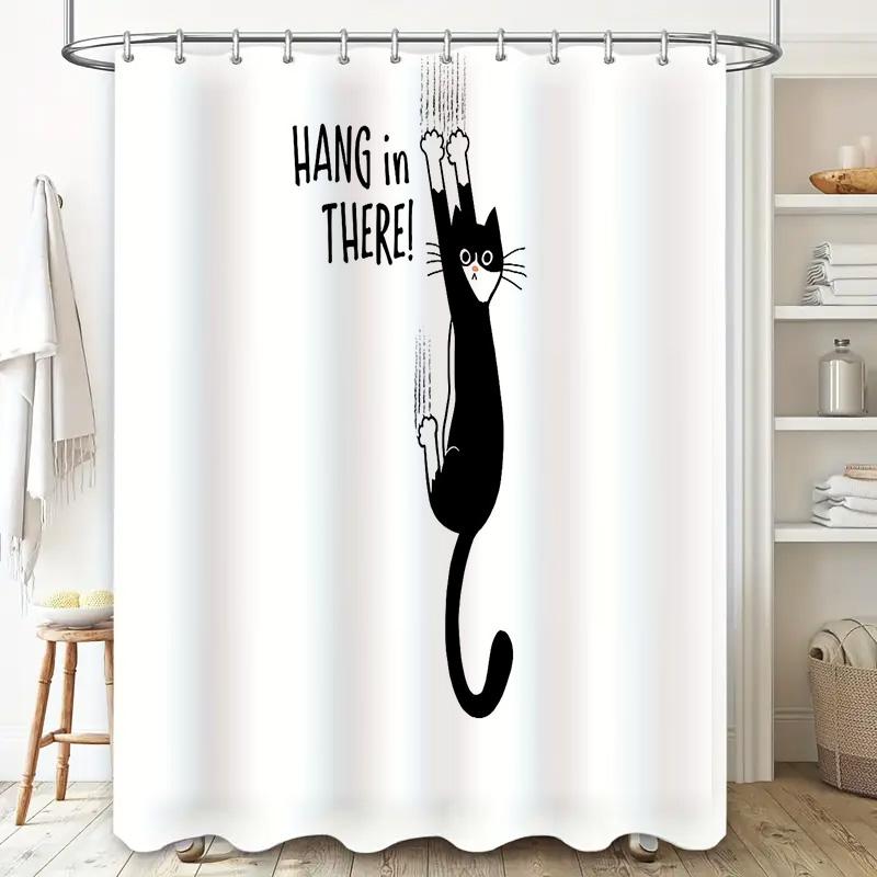 Cat Shower Curtain Cute Kitten Bathroom Decor Funny Pet Lover Washroom Fabric Liner