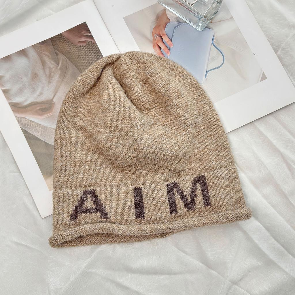 ins letter knitted bag hat women's autumn and winter fashion travel versatile pullover hat big head circumference cold hat