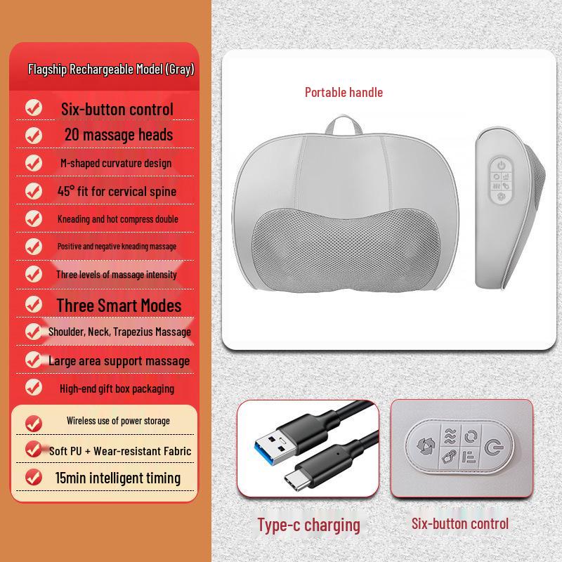 Oakes Multifunctional Electric Massage Pillow for Neck, Shoulders, Waist, and Back