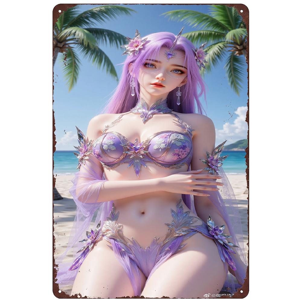 Vintage Retro Metal Tin Sign Yue Liu Fairy from Perfect World Anime Beach Theme Wall Art for Bedroom Bar Game Room Decor