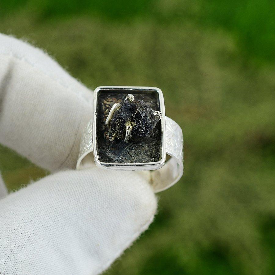 Natural Moldavite Quartz Gemstone Statement Adjustable Ring 925 Sterling Silver