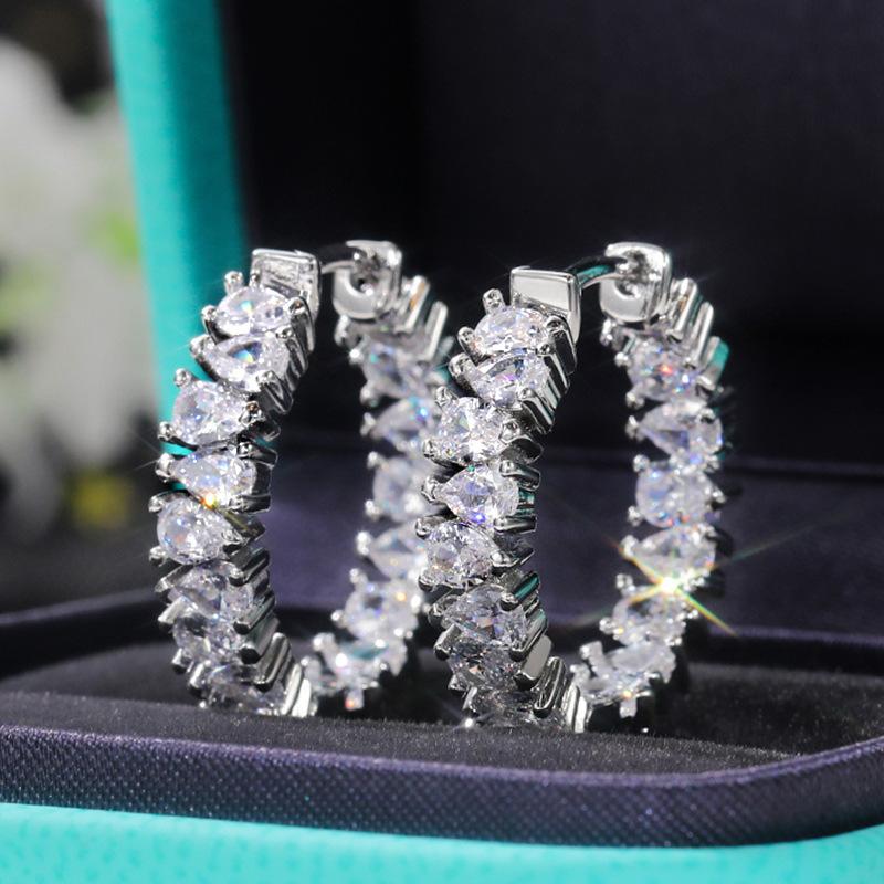 Silver Baguette Cut CZ Hoop Earrings Full Pave Rectangular Crystal Huggie Earrings Women Sparkling Luxury Jewelry