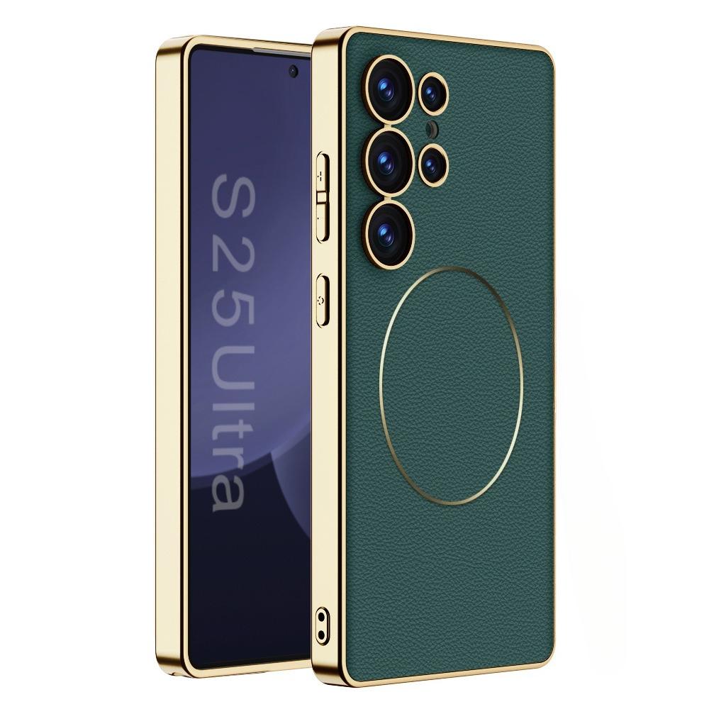 Custodia Magnetica Elettrolaccata per Telefono Magsafe per Samsung Galaxy S25 Ultra Copertura Protettiva Antiurto in Ecopelle PU