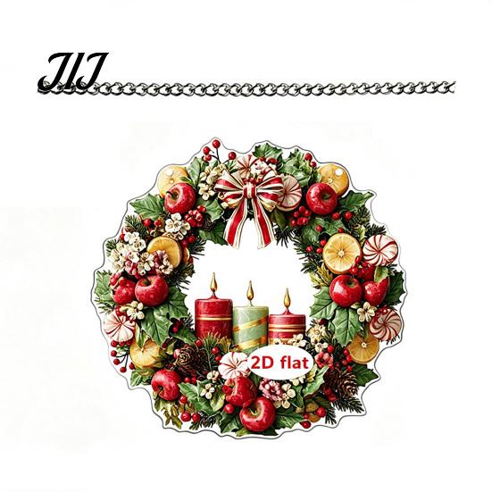 Transparent Acrylic Decor Christmas Wreath Ornament, 2D Flat Stained Glass Style Hanging Festival Ornament Decoration, Double-sided Decorative Pendant