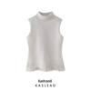 2025 Spring Women's European Style Stand Collar Sleeveless Knitted Top with Su Decoration