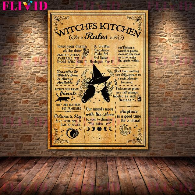 Witch Room Decoration Kitchen Witch Retro Poster Moon Art Poster and Printing Interesting Witch Kitchen