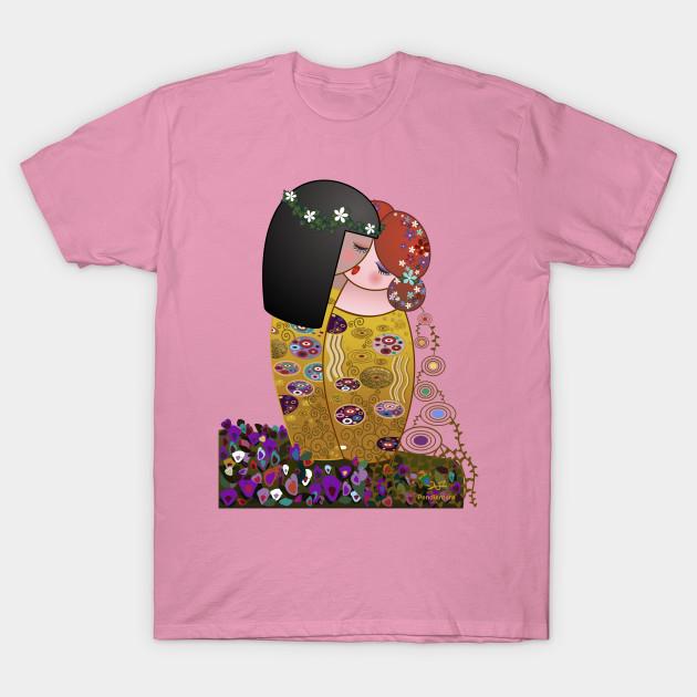T Shirt Women Kokeshis Lesbians The Kiss Of Klimt Harajuku Print Kawaii Tshirt Summer Short Sleeve Female T-Shirt Top Tee