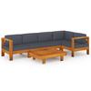 Patio Furniture Sets 6 Piece Garden Lounge Set With Dark Grey Cushions Acacia Wood