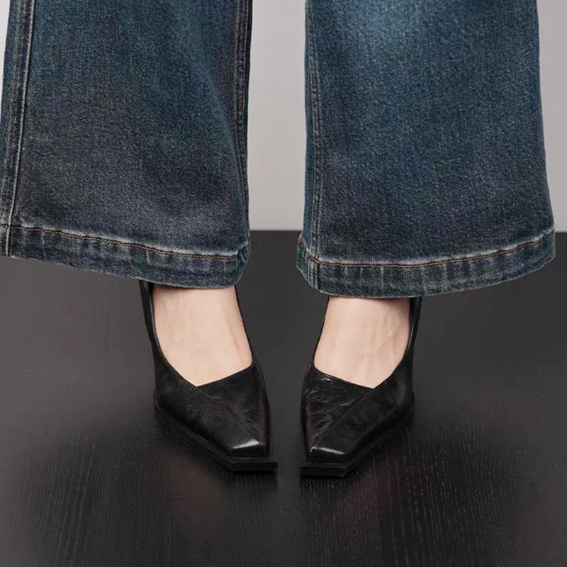 Shallow Square-toed High-heeled Shoes, Thin-heeled Single Shoes, Niche Design, Light Retro Women's Shoes