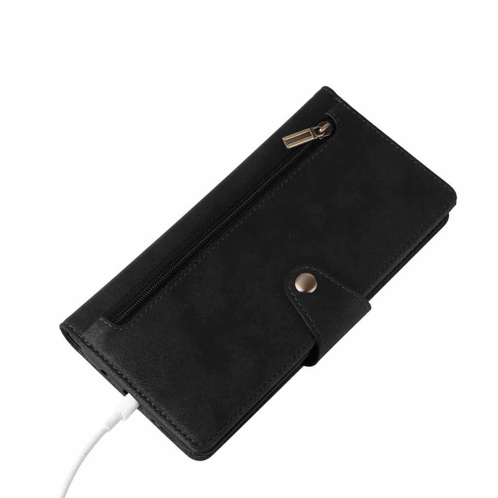 For Samsung Galaxy S25 Edge Case Zipper Wallet Leather Stand Phone Cover Rivet Decor