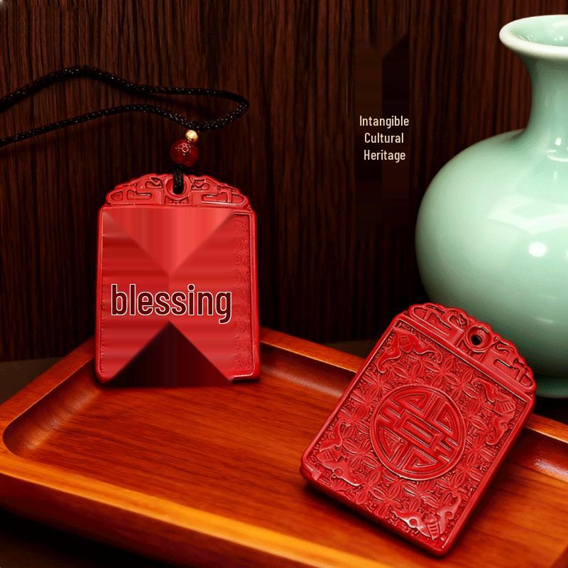 Pingente Auspicioso de Cinábrio com Caractere Fu e Chaveiro para Homens e Mulheres