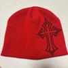 Used BEAMS Knit Hat Beanie Red Cross Embroidery