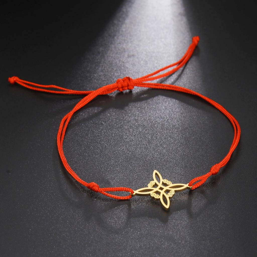 Witch Knot Wax Rope Bracelet Stainless Steel Wicca Amulet Handmade Witchcraft Jewelry Birthday Gift for Women Men