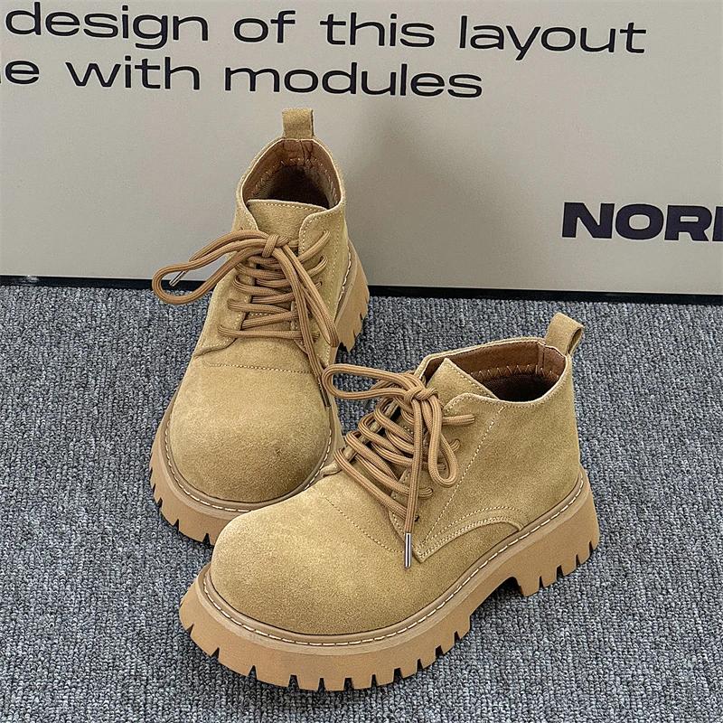Big Round Toe Men's Casual Shoes High Quality Brown Nubuck leather Thick Bottom Fashion Show Men Leather Shoes 44 45 46