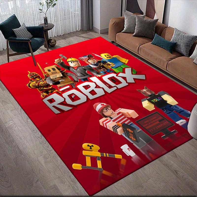 Roblox Flannel Printed Carpet, Home Sofa Decoration for Living Room & Bedroom, Non‑Slip Play Flannel Floor Mat for Game Room