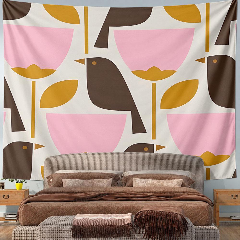 Abstract Birds and Floral Pattern Pattern Wall Hanging Tapestry Decorative Tapestry Home Decor for Bedroom and Living Room