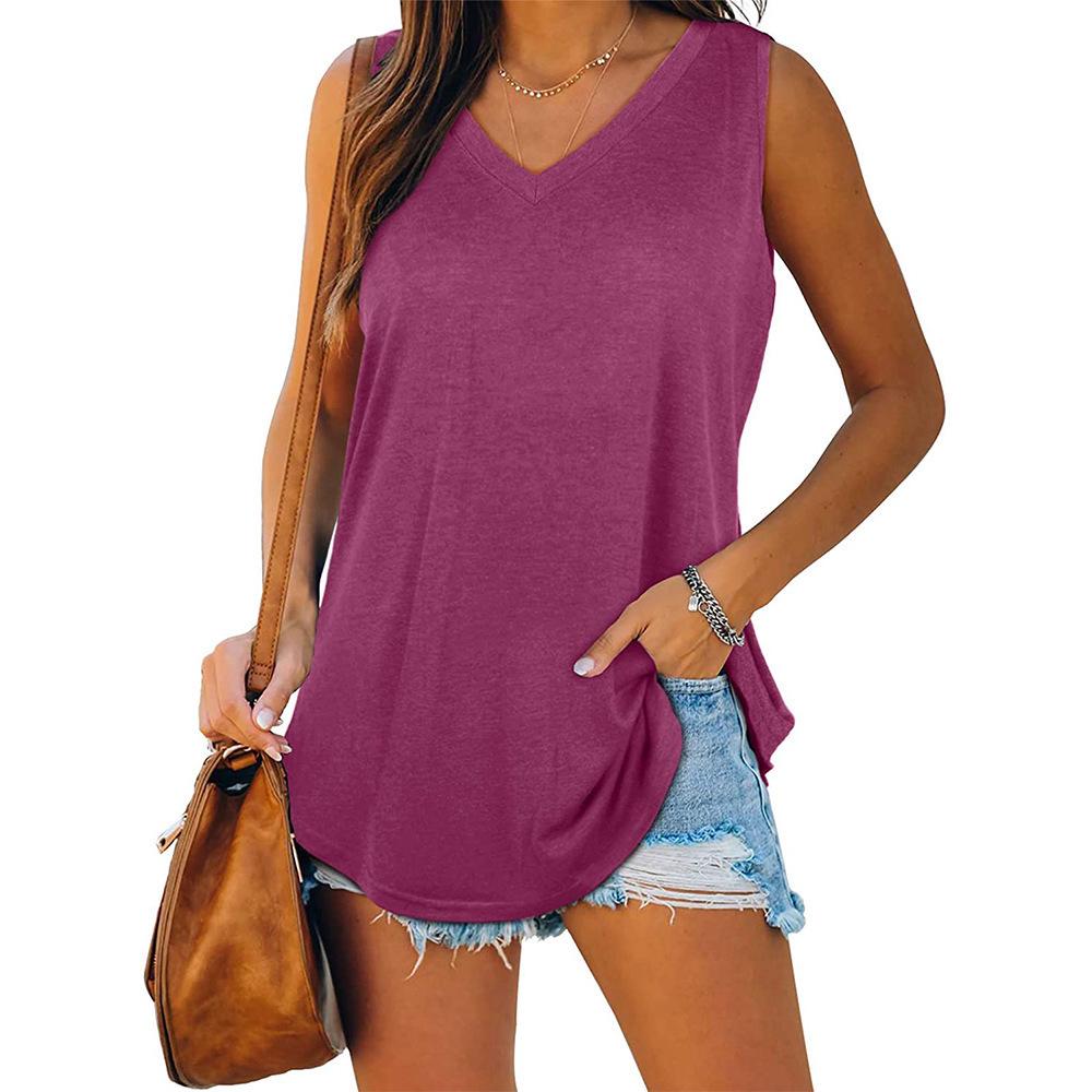 European & American V-neck Swallowtail Sleeveless Solid Color Women's Vest T-Shirt, Casual & Versatile 