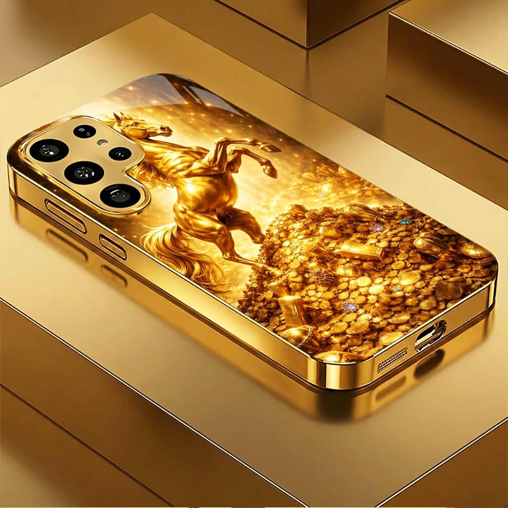 

Luxurious Fast horse High-end PhoneCase Electroplated Glass PhoneCase for Samsung Galaxy S26 S25 S24 S23 S22 S21 FE,Ultra,Plus GalaxyS25