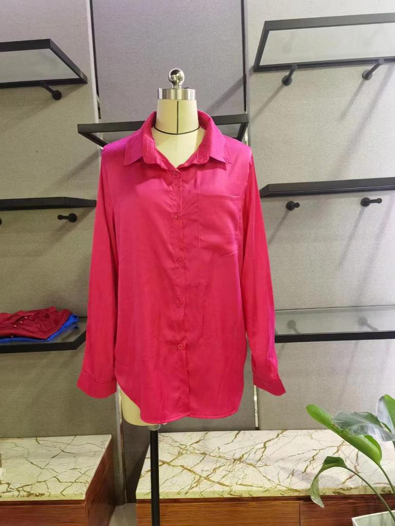 2025 Spring Collection: Women's Solid Color Satin Long Sleeve Business Top