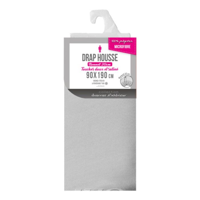 Drap Housse - Oscar - 90 x 190 cm - Microfibre - Gris Clair - Uni