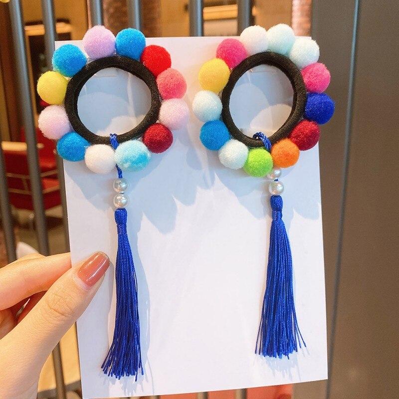 

Детский шариковый шнур для волос, красочная резинка для волос с кисточками для маленьких девочек