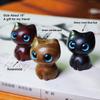 Miniature Wooden Cat Figurine Desktop Ornament, 1.18" Green Sandalwood Lovely Elegant Lucky Cat DIY Keychain Pendant,As a Gift