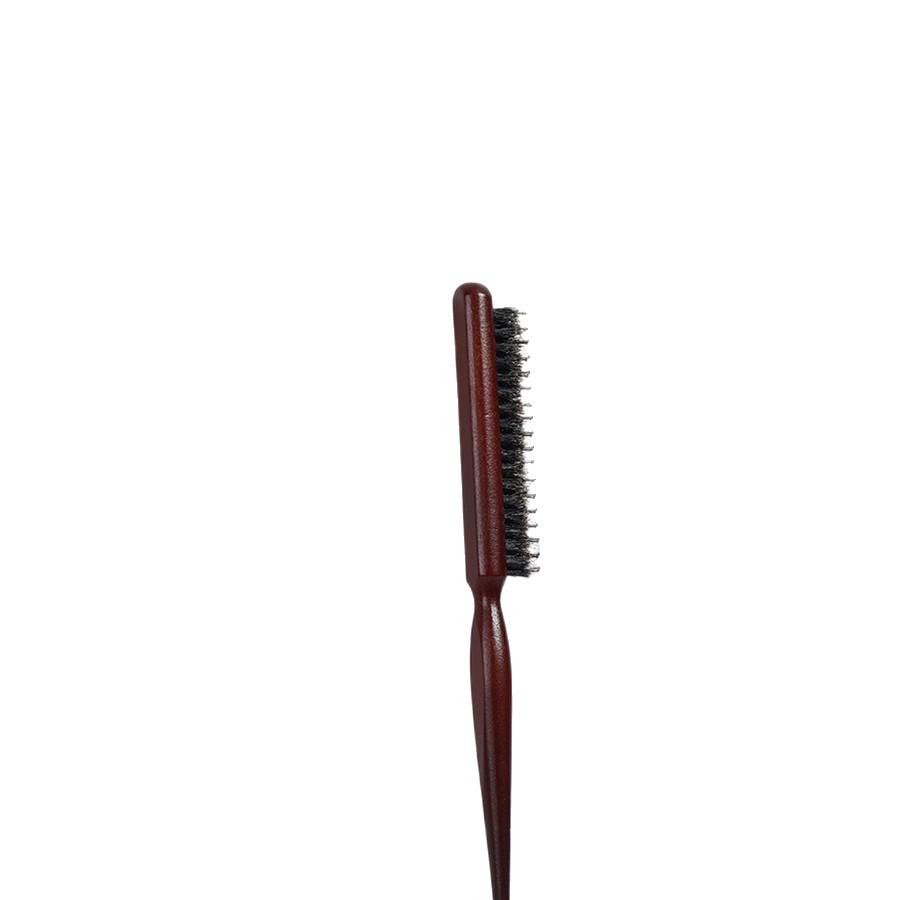 Fluffy Tooth Three-Row Boar Bristle Hairdressing Comb - Wooden, Pointed, Long Handle for Teasing, Curling, and Styling