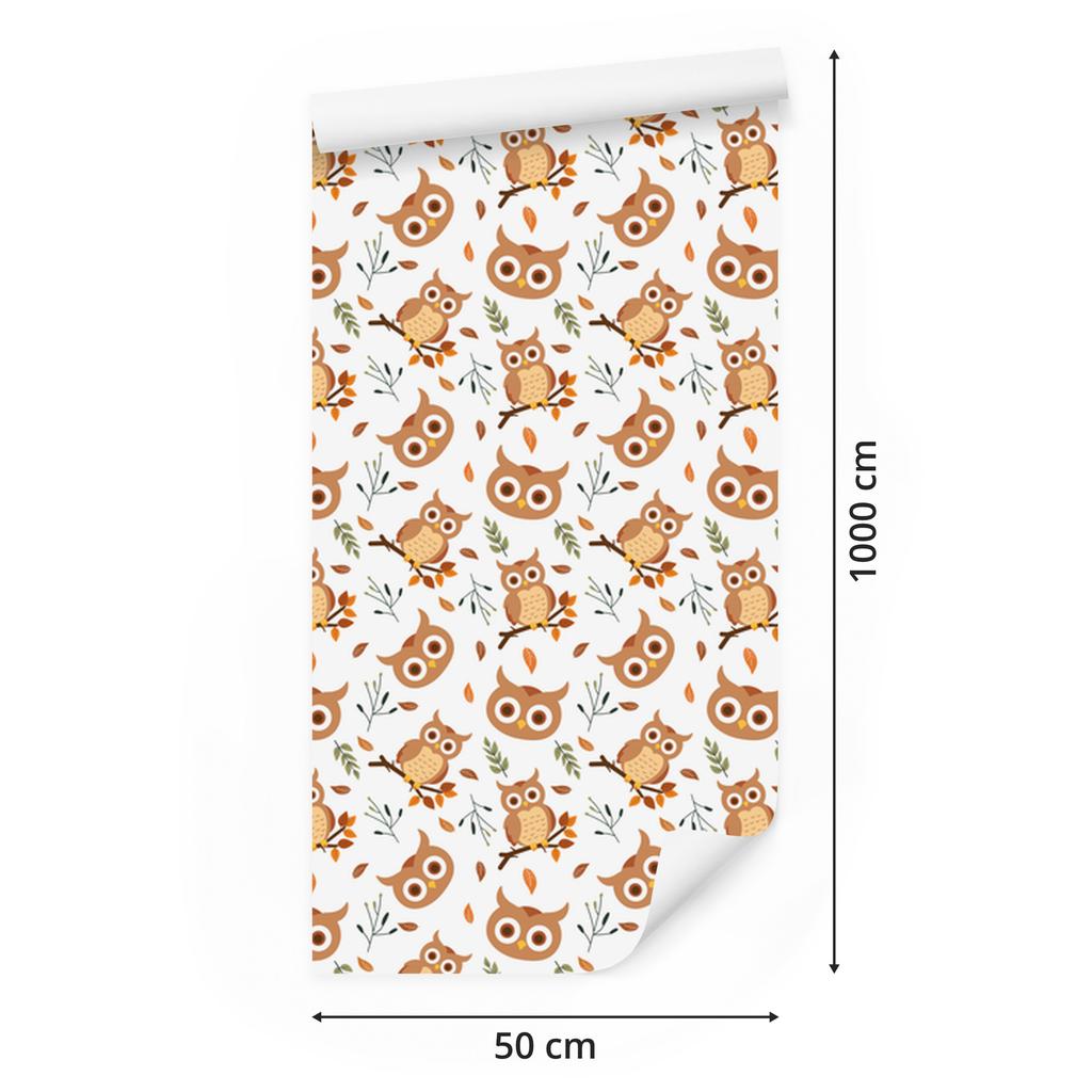 Owl Wallpaper White, Cream and Light Gray for Living Room and Bedroom 50x1000