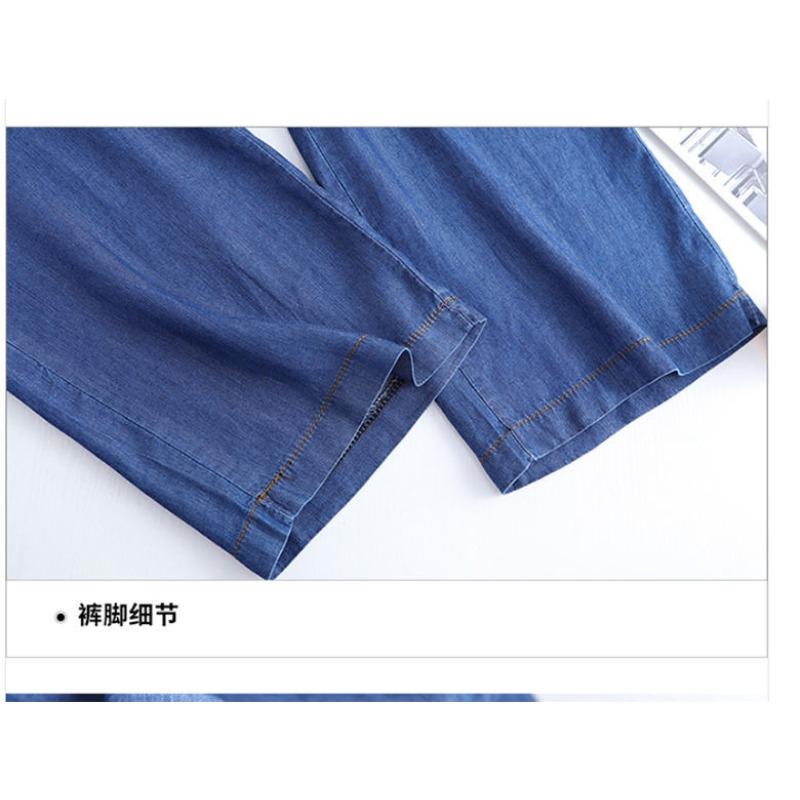 Ice Silk Denim Straight Leg Pants for Women Spring and Summer Elastic Waisted Thin and Loose Pants