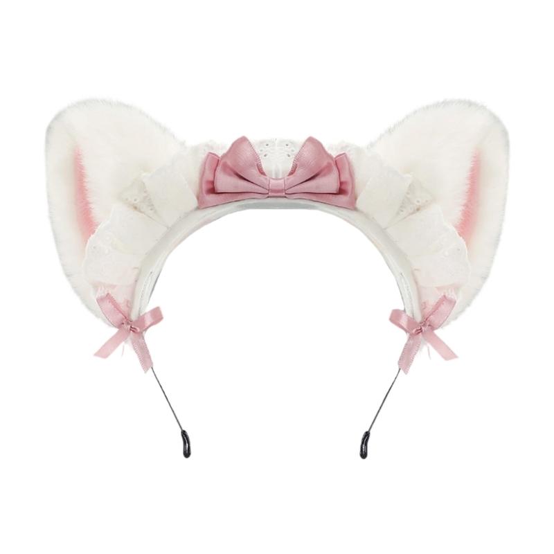 Fasce per Capelli con Orecchie da Gatto Peluche Per Costumi da Cameriera Anni 2000 Accessorio per Capelli Morbido con Fiocco a Nastro 6 Colori