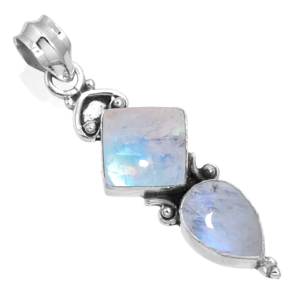 925 Sterling Silver Pendant Women Gemstone Handmade Jewelry Valentine's Day Gift Malachite Moonstone Rose Quartz Red Stone Smoky Topaz Tiger Eye