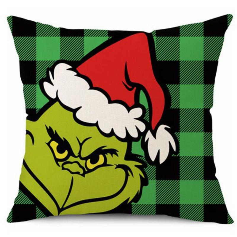 Green-haired Monster Pillow Cover Linen Christmas Pillow Cover Living Room Sofa Lumbar Cushion Cover