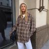 2024 Women's Retro Plaid Shirt - Autumn, American Style, Double Pocket, Mid-length, Loose Fit