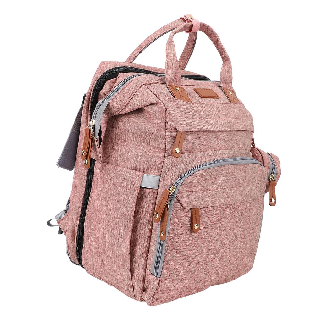Diaper Bag Foldable Multifunctional Baby Diaper Backpack with USB Charging Port for Travel Pink