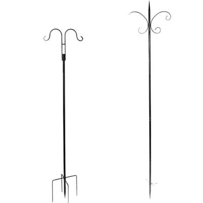 Cross-Border Iron Shepherd's Hook Double Garden Lamp and Plant Holder