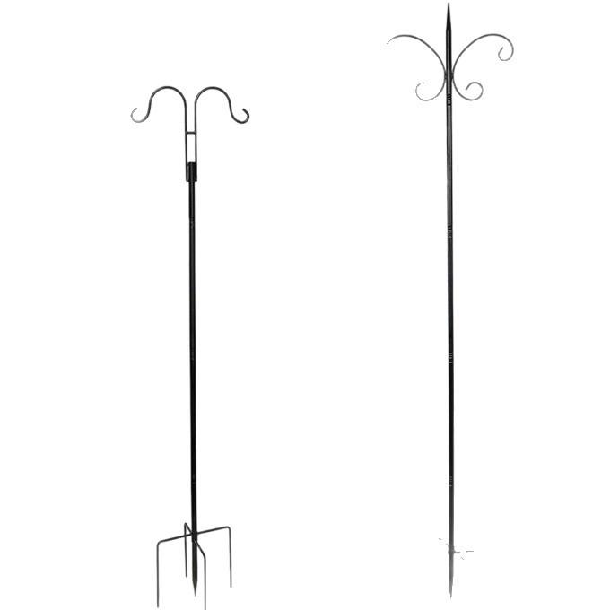 

Cross-Border Iron Shepherd s Hook Double Garden Lamp and Plant Holder Double Hook Height 155cm Diameter 1.9cm KD 4 Parts