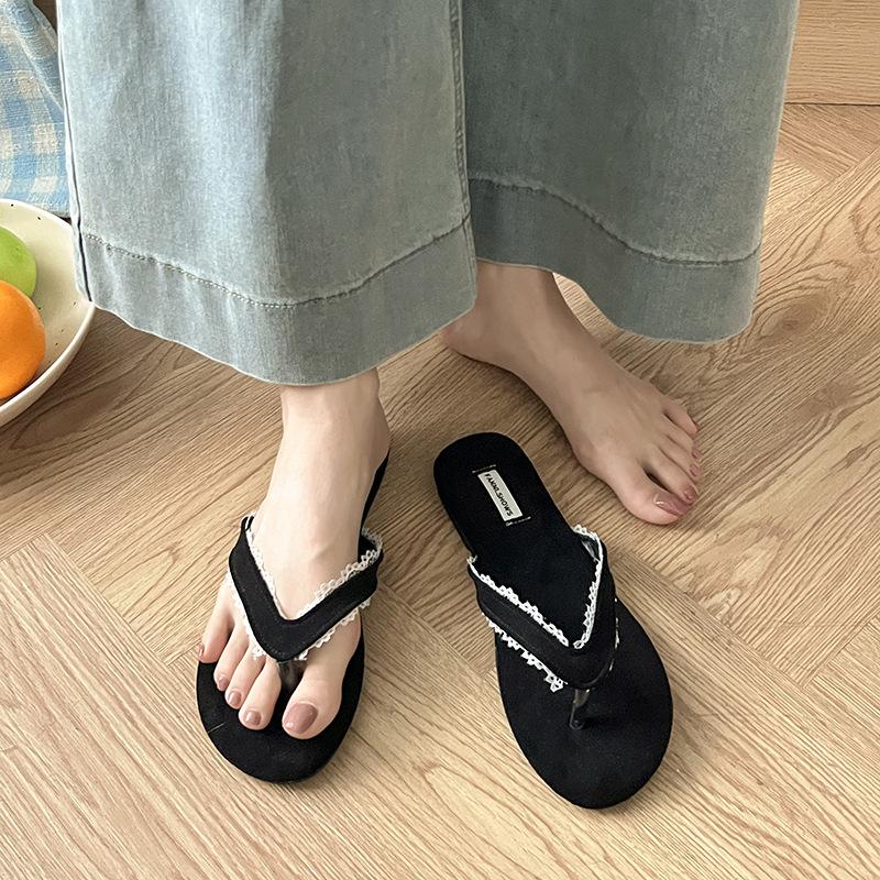 Vintage lace flip-flops slippers women's shoes wear summer seaside beach cool slippers soft-soled sandals
