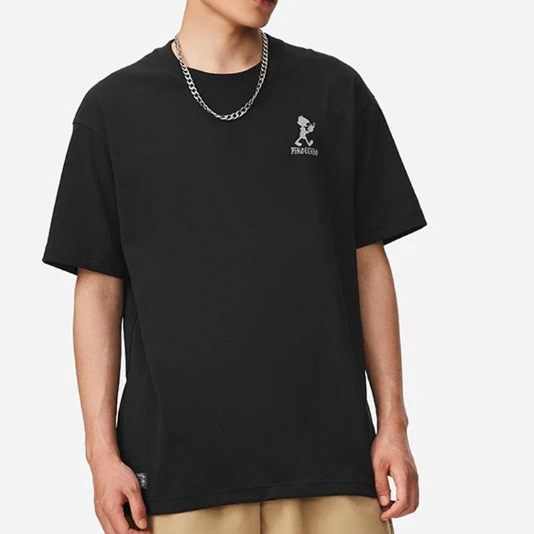 Li-Ning Disney Pinocchio Series Hand-Painted Cartoon Print Casual Loose T-Shirt Men Tops Black AHSS451-5