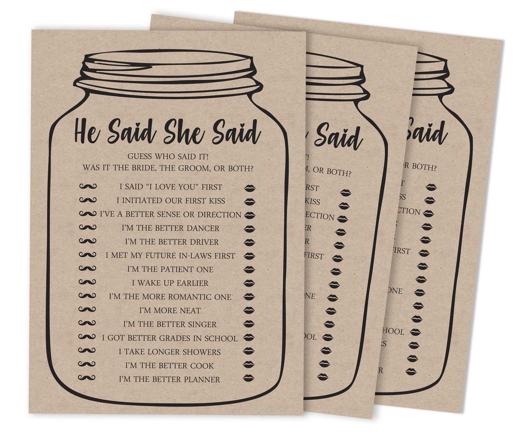 Inkdotpot 50A  Rustic Kraft Mason JarA  BingoA  GameA  CardsA  For Bridal Wedding Shower Bachelorette Party Bulk Blank Square Fill In Gift