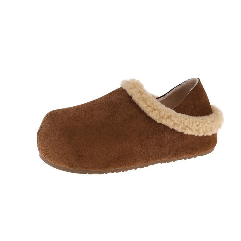 Thick-soled inner height-increasing Birkenstocks women's shoes fleece snow boots 2025 new winter one-pedal fluffy shoes half slippers