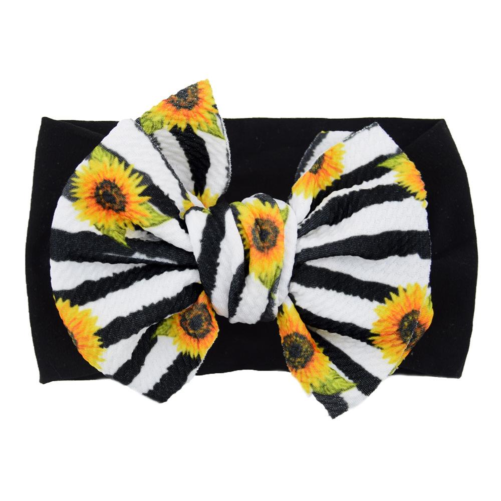Children'S Printed Large Bow Nylon Headband Soft Elastic Hair Accessories Baby Headgear Baby Stockings Headband