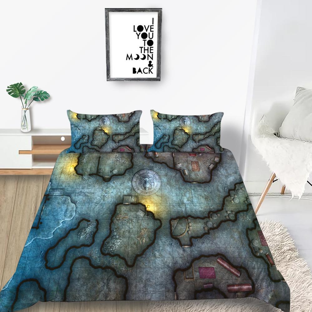 3D Map Printing Duvet Cover Set with Pillowcase Cartoon Home Textiles Bedding Set Children Twin Single Size Bed Sets