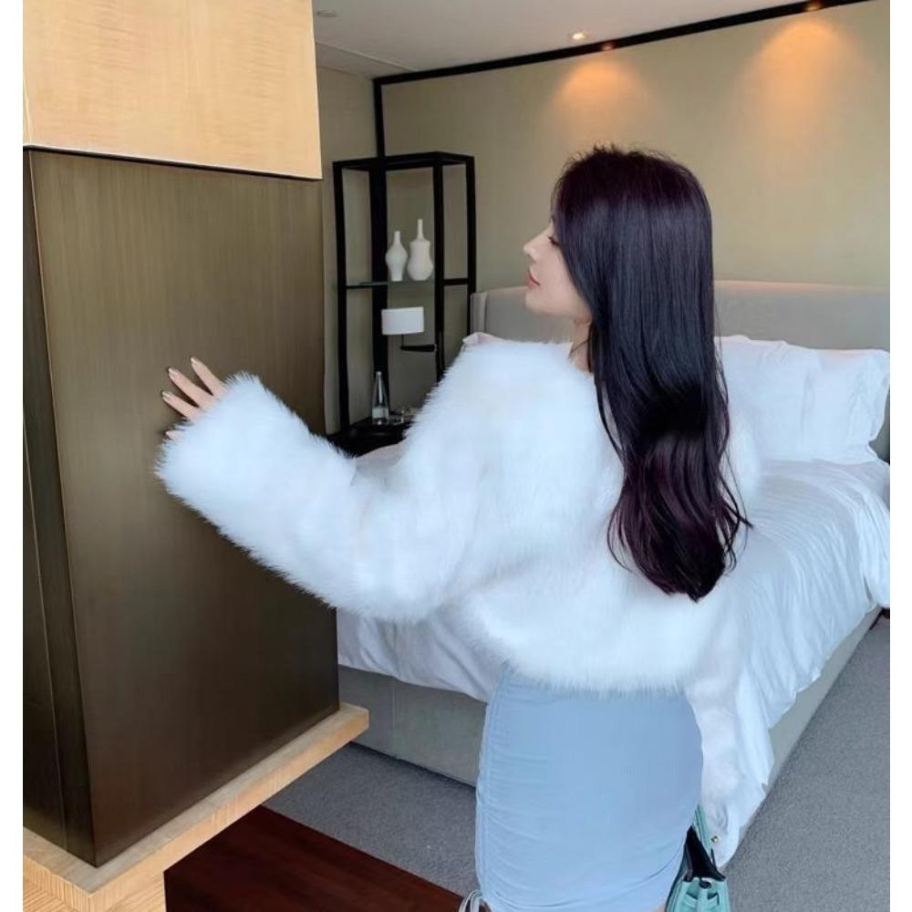 Autumn and Winter New Women's Short Environmentally Friendly Imitation Fox Jacket Young Plush Imitation Fur Top Fluffy Slim Fit