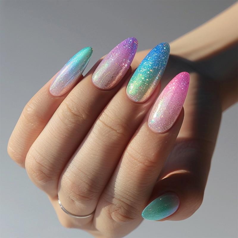 Colorful Gradient Wearing Nail Glitter Fake Nails Pearl Cat Eye Art Cross-border European American Patches