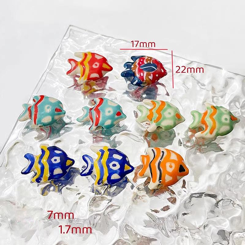 2 stücke Retro Bunte Hand-gemalt Tiefe-meer Fisch Keramik Tropische Fische Perlen Diy Schmuck Perlen Armband Halskette Zubehör