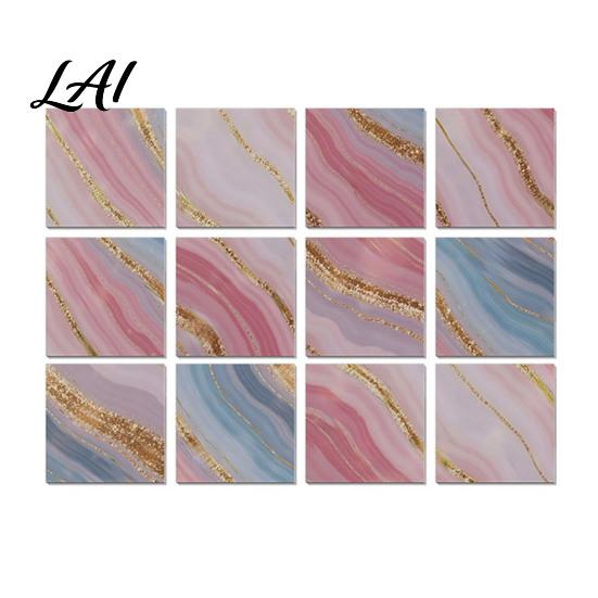 Heat Resistant Kitchen Backsplash Tiles 12PCS Imitation Marble Pattern Wall Stickers Self-Adhesive Waterproof EVA Scratch Decor for Home Tiles,