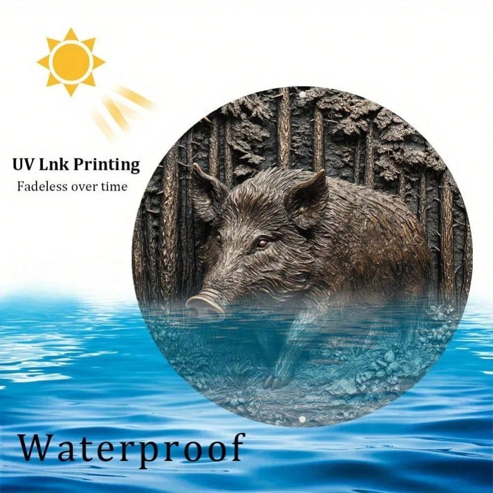Vintage 3D Boar Metal Art 8x8 Inch Waterproof Wall Decor for Home Garage Gift