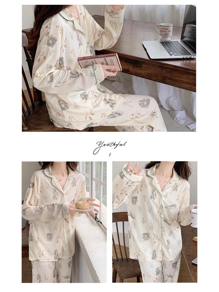 Women's French-Style Bunny Pajamas: Long-Sleeve, Spring/Autumn, Casual & High-End Home Suit