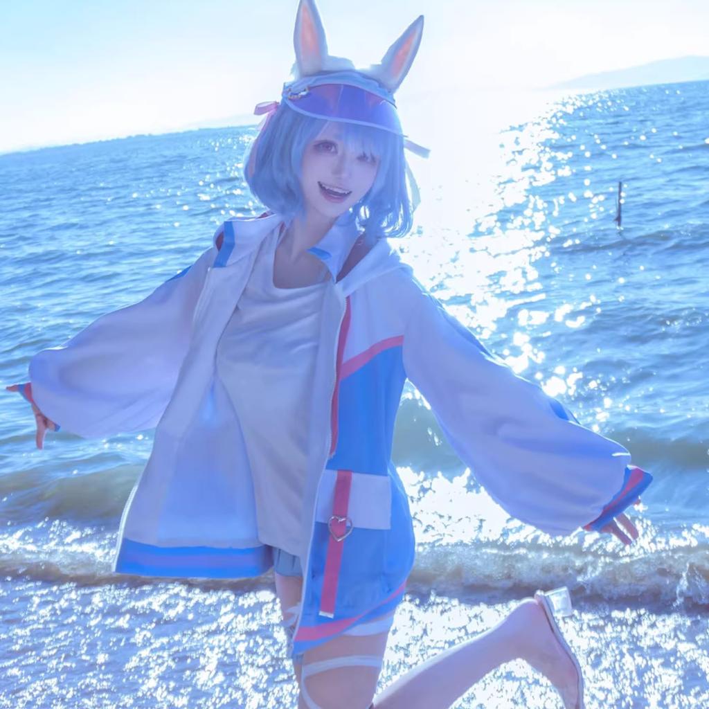 [Milky Time] Hololive Usada Pekora Cosplay VTuber Check Swimsuit New Costume (M)