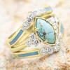 Huitan Imitation Turquoise Women Rings Ethnic Bridal Wedding Accessories Luxury Paved CZ Enamel Rings Anniversary Party Jewelry